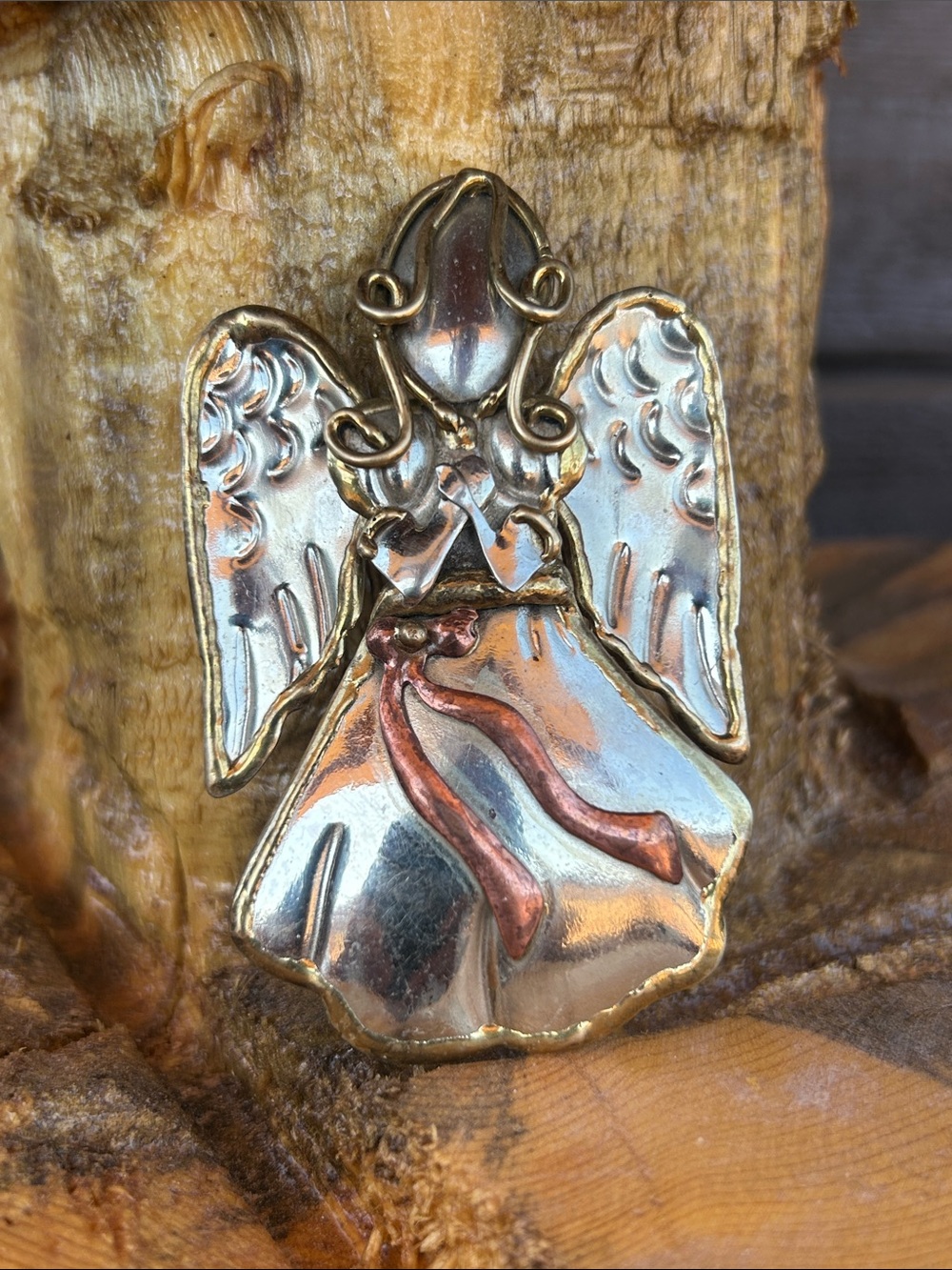 Supreme Jewelry Gold-Tone Angel Brooch or Pendant Silver & Copper Accents